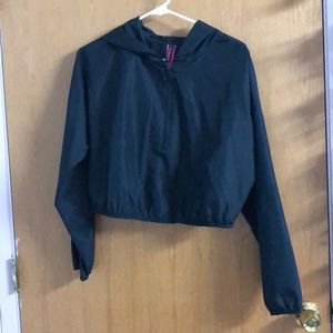 Black cropped rain coat material quarter zip